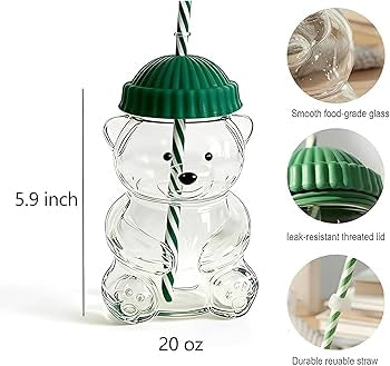 Cute Panda Jar Tumbler Cup with Straw