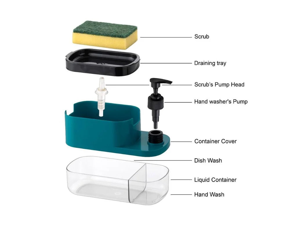 3-in-1 Liquid Soap Dispenser with Sponge Holder (600 ML)