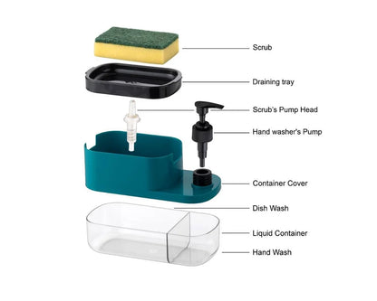 3-in-1 Liquid Soap Dispenser with Sponge Holder (600 ML)