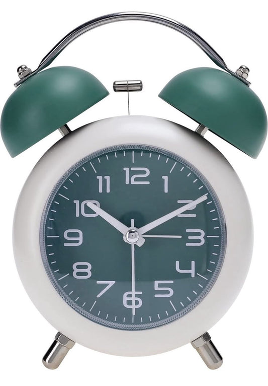 Matte Green & White Twin Bell Alarm Clock