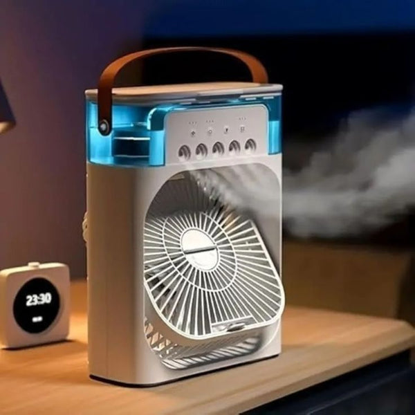 Portable Mini Air Cooler Fan – USB Room Cooling Fan with LED Light & Mist Spray
