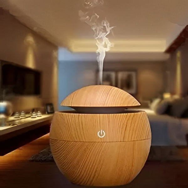Wooden Aroma Humidifier – USB LED Mist Diffuser