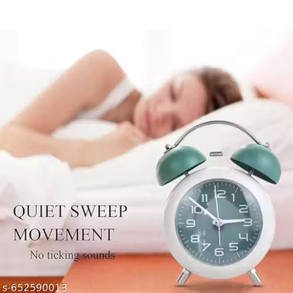 Matte Green & White Twin Bell Alarm Clock