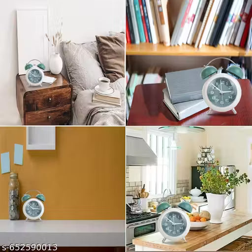 Matte Green & White Twin Bell Alarm Clock