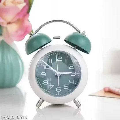 Matte Green & White Twin Bell Alarm Clock